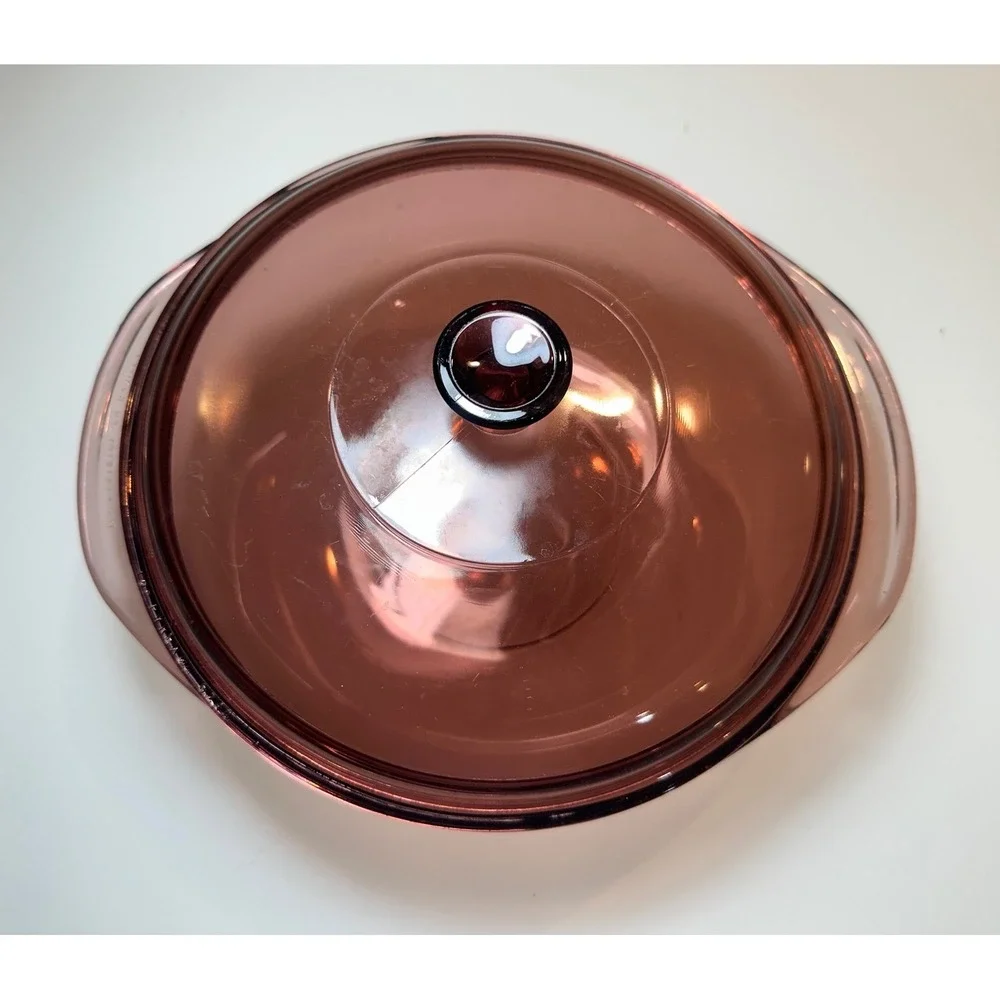 Vintage Pyrex Cranberry Glass 2 Quart Casserole Dish with Lid 209-2L Round 2L